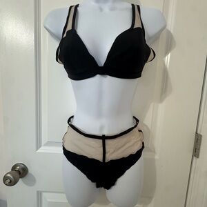 Victoria’s Secret Black and Cream Women's Intimate Set